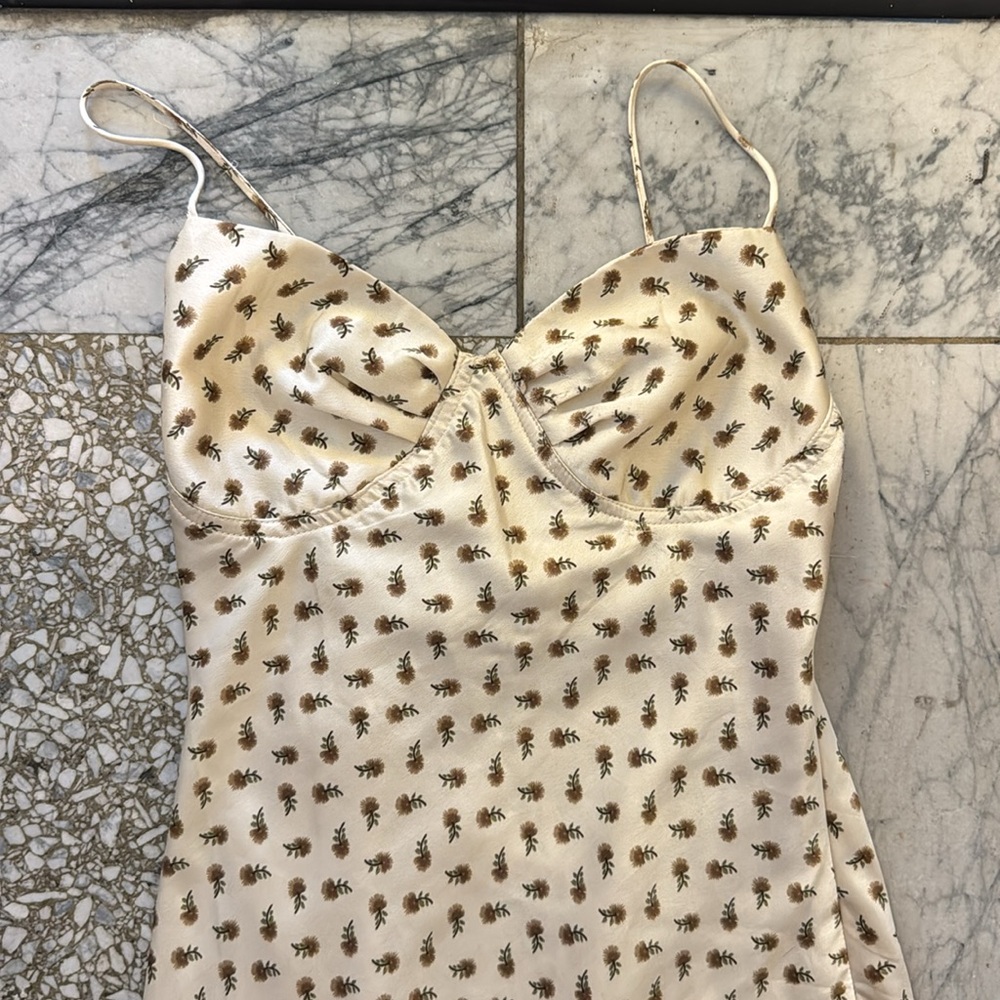 Cotton Candy LA Strapless Cream and Brown Patterned Dress